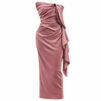 Always Fashion Boutique Women's Dusty Rose Strapless Ruched Midi Dress – Draped Side Sash Evening Cocktail Dress image 1